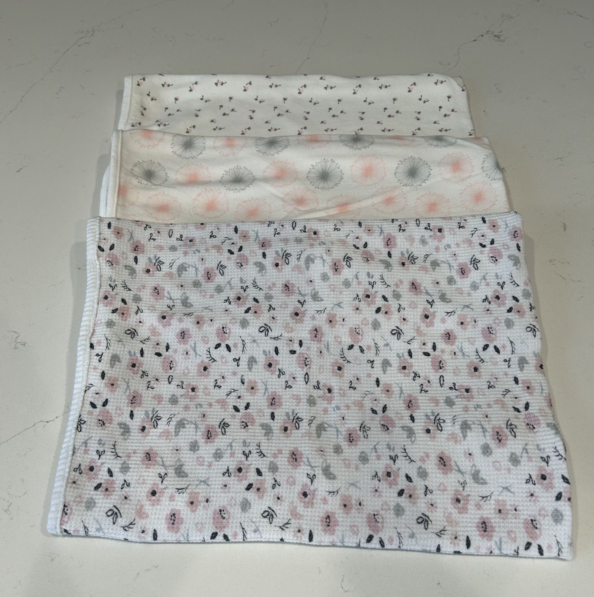 3 New Cotton Baby Blankets - Girls (24” x 28”)