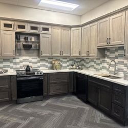 Ash Brown And Smoke Metallic Kitchen Cabinets 