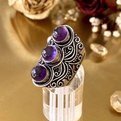 Natural Amethyst 925 Sterling Silver Overlay Handcrafted Ring Size 8.25