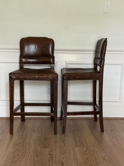 Pair of Vintage Cigar Leather Counter Stools