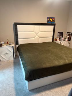 King Bed Frame with Upholstered Headboard