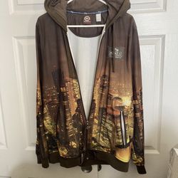 LRG Hoodie Sweatshirt Zip Jacket Rare Tokyo Skyline Lifted Research Group X-Large 