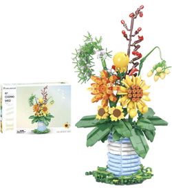 Flower Bouquet Building Sets with Vase, Artificial Flowers Building Kits, Sunflower Building Blocks for Adult Kids 6+, Botanical Collection Gift, Offi