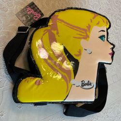 Barbie Backpack Purse Vtg 1990 Black Vinyl Blonde Ponytail RARE NWT