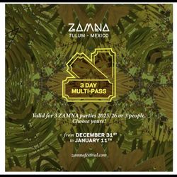 Zamna 3 Day Multipass (2 Multi passes For Sale)