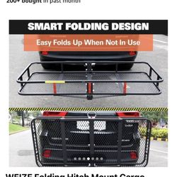 WEIZE Folding Hitch Mount Cargo Carrier Basket 60" x 20" x 6" with Waterproof Bag