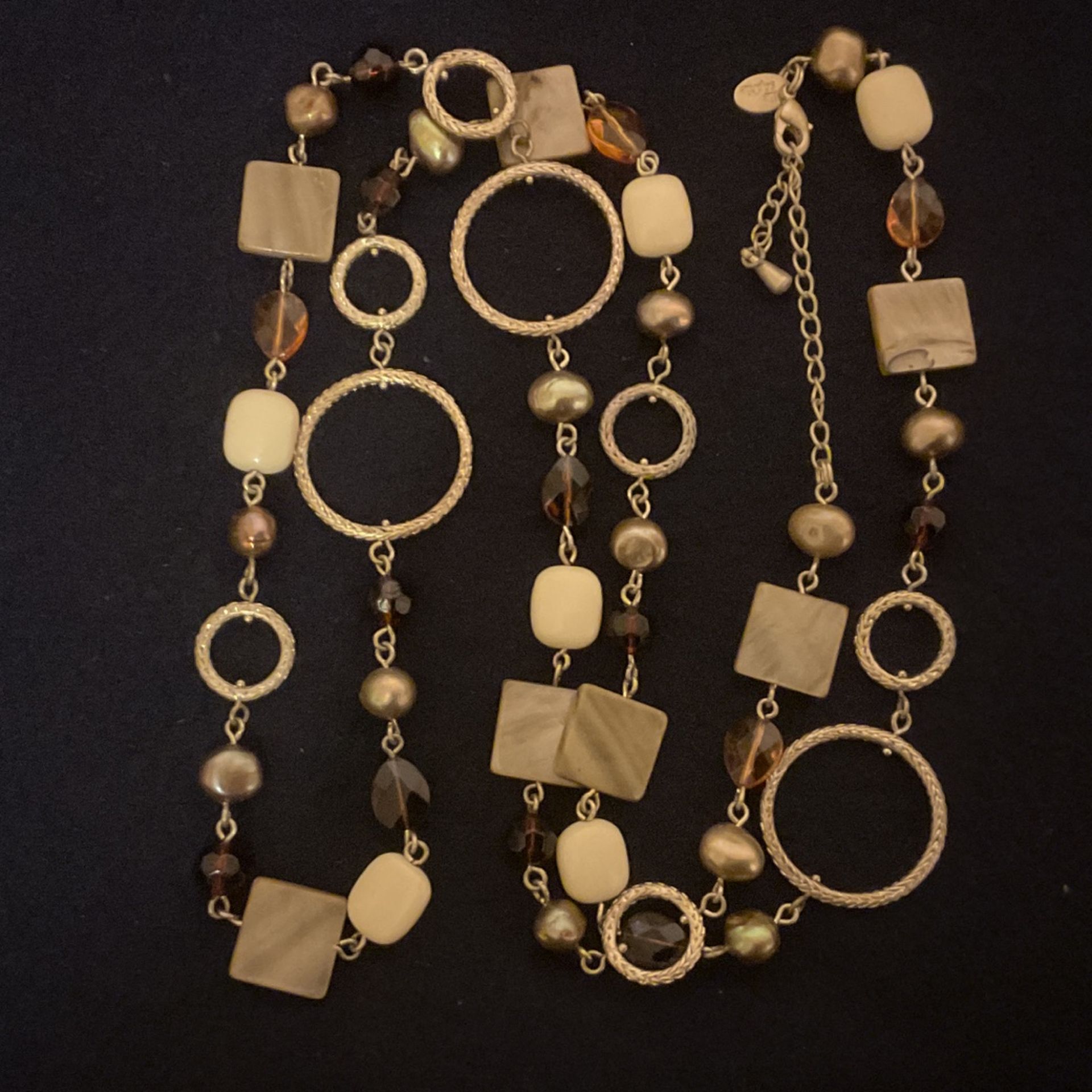 36-40” Goldtone Necklace With Gold Pearls And Amber Crystals,by Lia Sophia