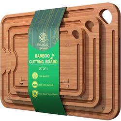 Wood Cutting Boards For Kitchen, Bamboo Cutting Boards With Deep Juice Grooves & Built-In Handles, Charcuterie Board & Chopping Board 2-In-1 Design Wo