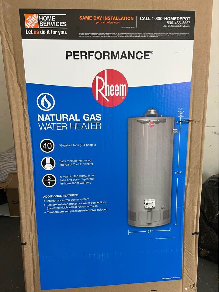 New 40 gal Gas Water Heater (includes installation)