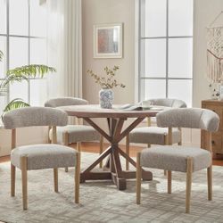 Wooden Dining Chairs Set of 4, Modern Upholstered Dining Room Chairs with Rubberwood Legs and Curved Backrest, Fabric Kitchen Chairs for Farmhouse/Liv