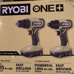 RYOBI One+ 18v 2-tool Combo Kit Drills 1/2" DRILL/DRIVER And 1/4" IMPACT DRIVER