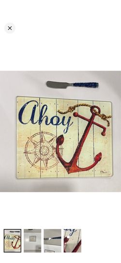 Glass Anchor Serving Tray Red Blue