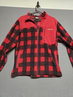 Columbia red black buffalo plaid fleece jacket size L