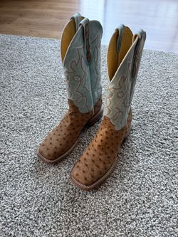 CAVENDER'S FULL QUILL OSTRICH SQUARE TOE COWBOY BOOTS