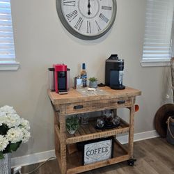 Solid Wood Kitchen Bar Coffee Cart