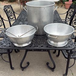 Two Larger Aluminum Pasta Strainers And 120 Quart Pot