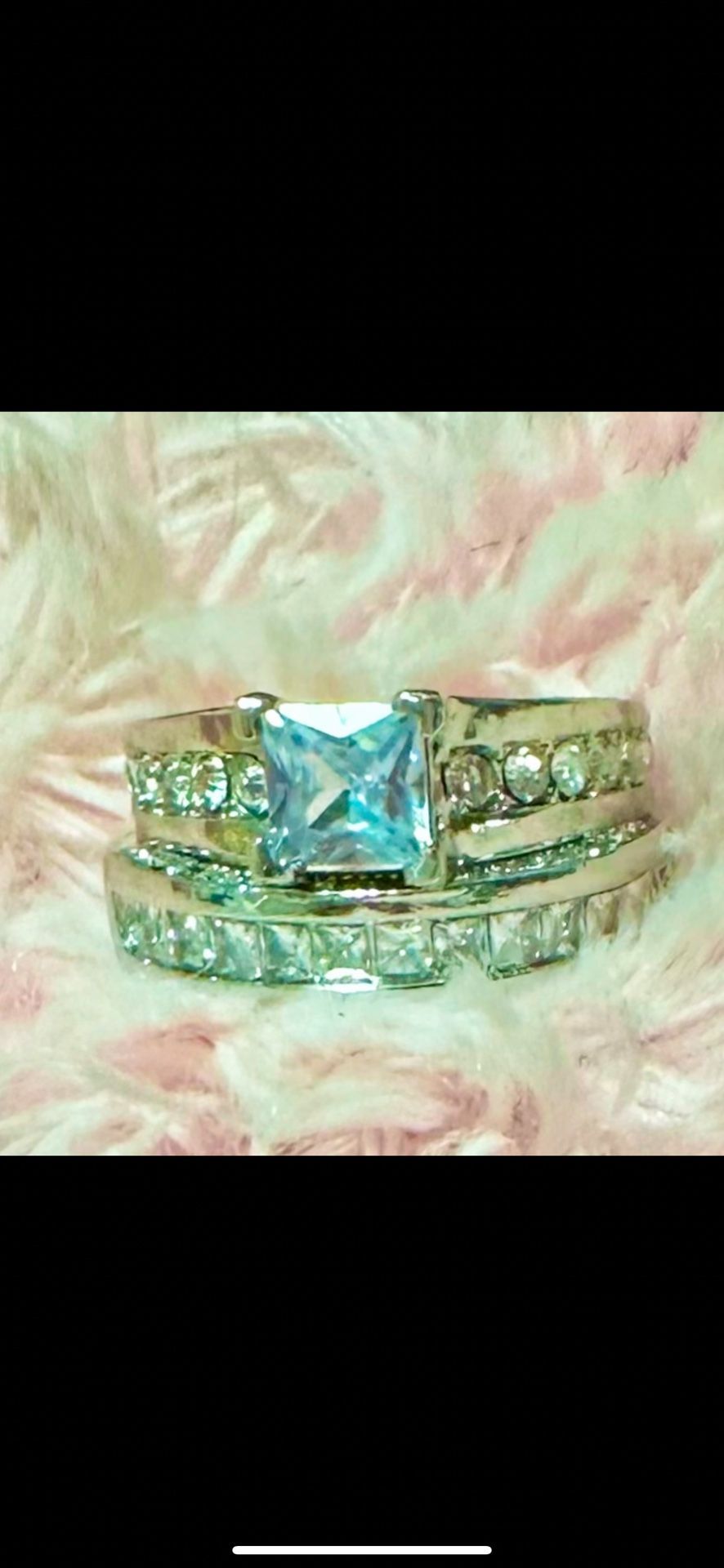 Brand New Princess Cut 3.89 Radiant White Sapphire Inlaid 925 Sterling Silver Engagement Wedding Band Romantic Bridal Set