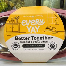 EveryYay Better Together Mauve Silicone Double Diner for Cats, 0.95 Cups
