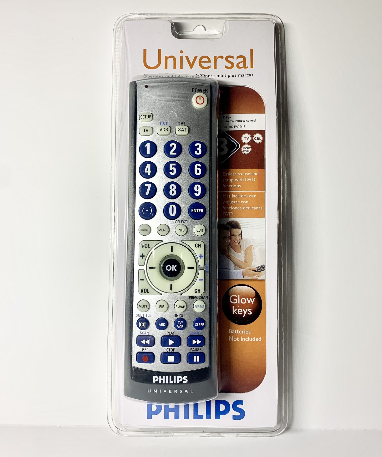 Philips SRU3003 Big Glow Buttons Remote for TV *CABLE *VCR *DVD Remote controller