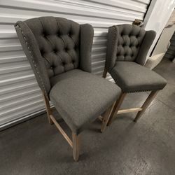 Homcom 26.75" Counter Height Bar Stools Set Of 2 With Cushioned Linen Seats & Solid Wood Legs, Light Gray🚙🚙delivery Available 🚙🚙