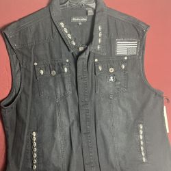 Custom Skull Head With Patches Knockout, Jeans, Men Black Vest 4XL-B