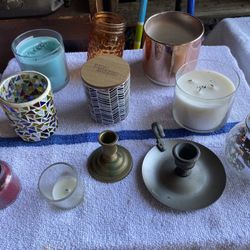 Candles and 2 Brass Candle Holders