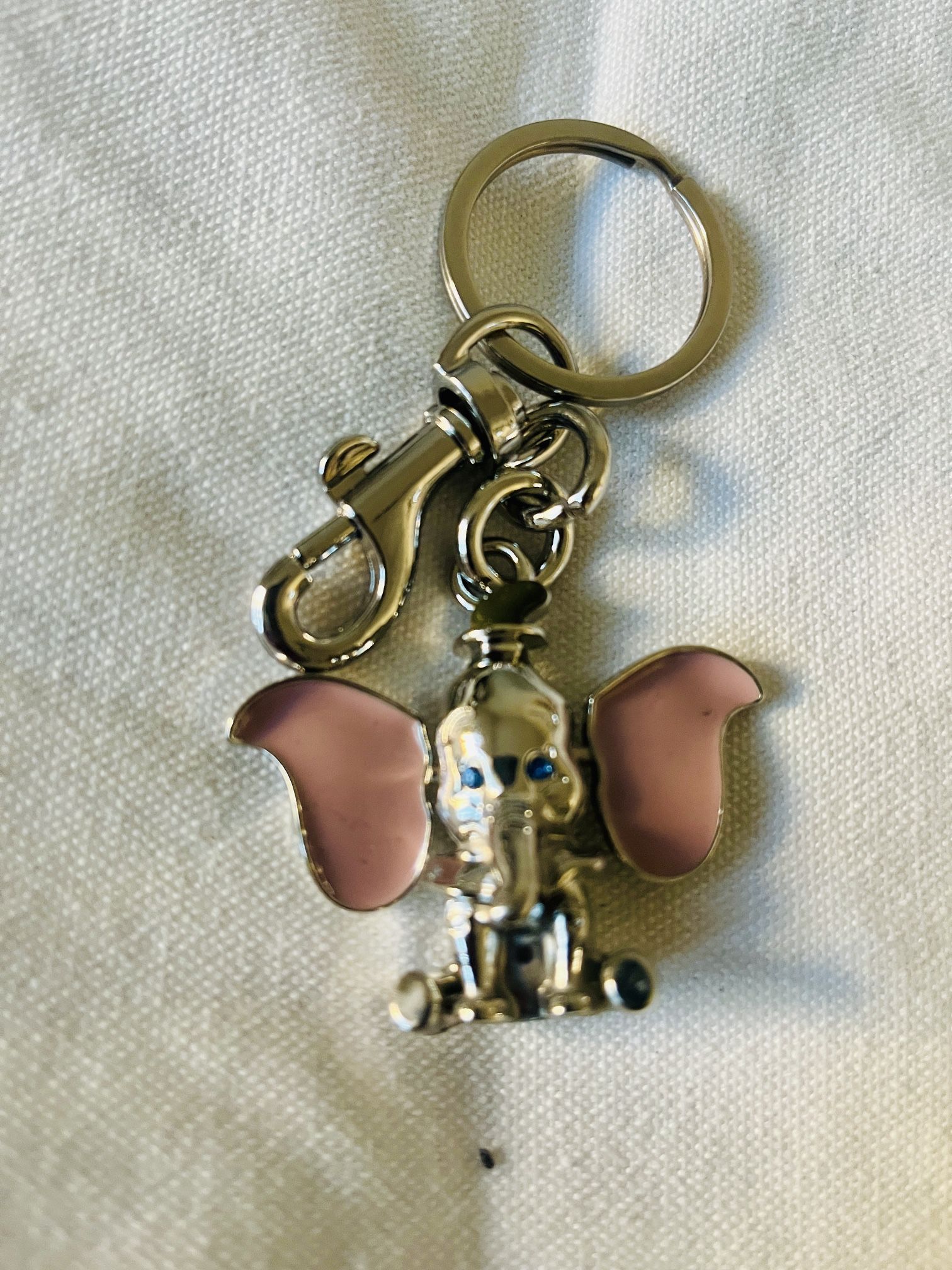 Silver Elephant Keychain with Pink Ears