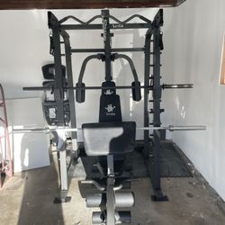 Vesta Fitness Smith Machine 2001 w/Bench Attachment | 230lb Bumpers Weights | 7ft Olympic Bar | Fitness | Gym Equipment | FREE DELIVERY🚚 
