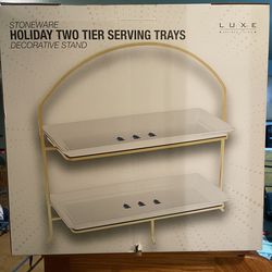 Stoneware two tier serving trays