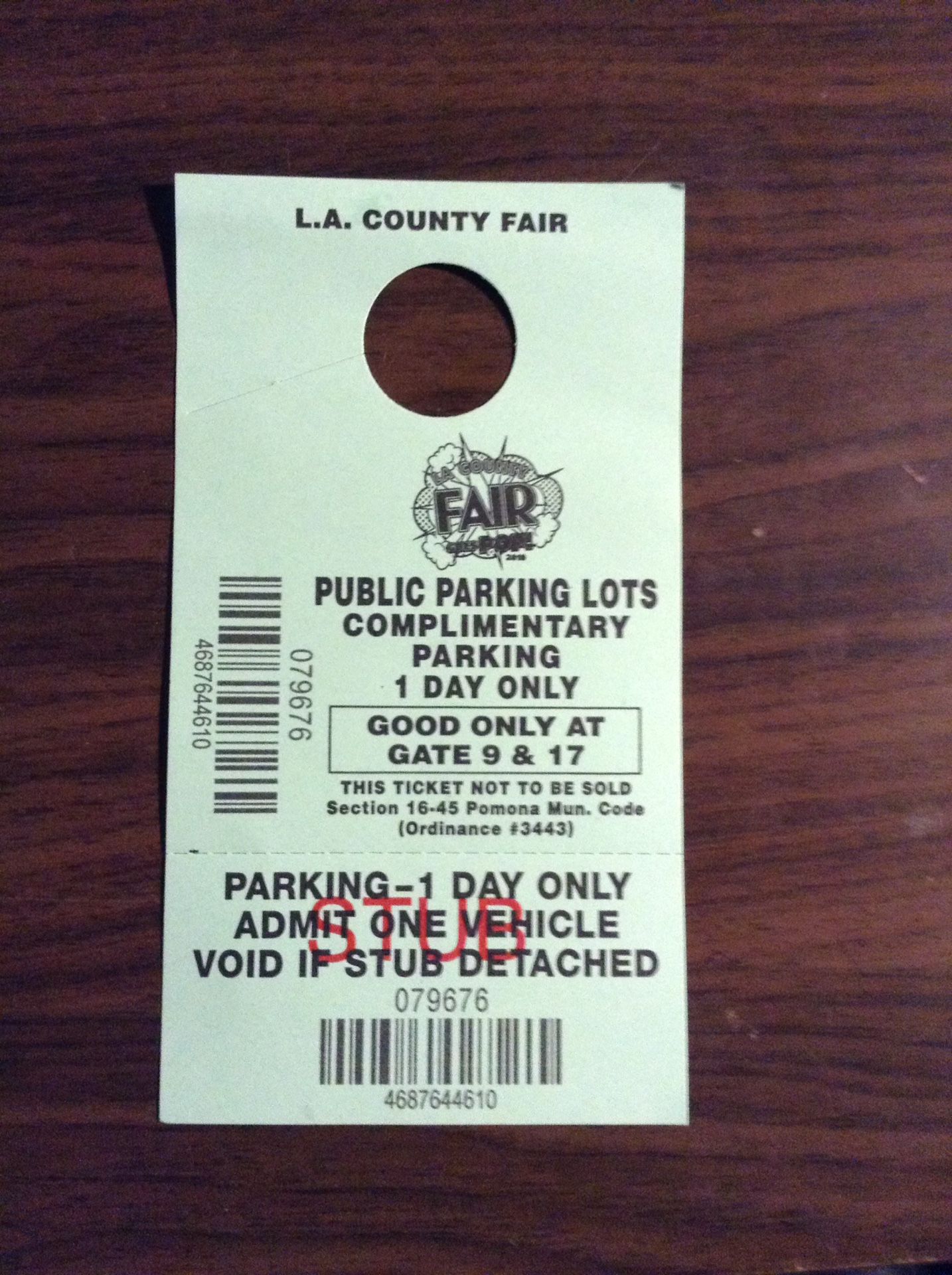 La county fair Parking ticket $7.00
