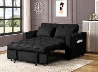 Loveseat Convertible bed Black fabric, USB Port, New Especial price
