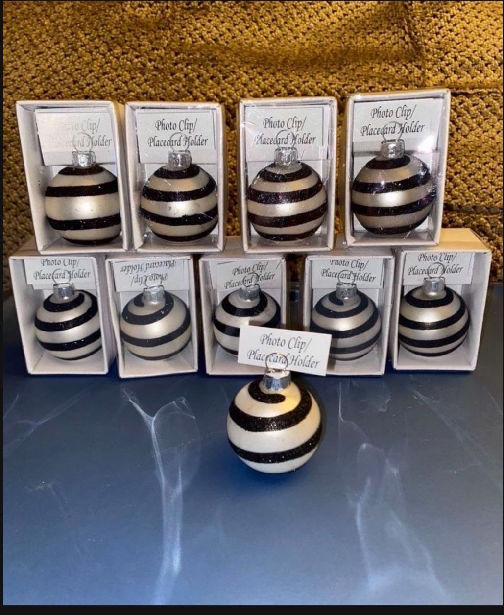 10 new white with black swirls Christmas ornament place card / business card holders $10