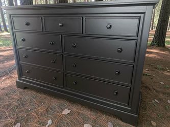 Large Hamilton Dresser Solid Wood Black Satin 9 Drawers 65x18x42 New