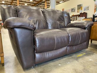 Brown Leather with Contrast Stitch Manual Push Recliner Loveseat