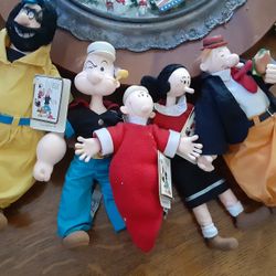Presents Popeye, Olive Oil, Sweet Pea, Wimpy, Brutus Dolls Set of 5
