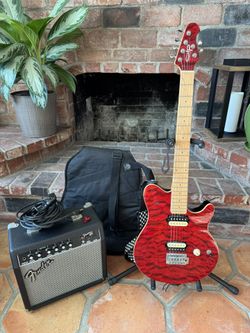 OLP Red Guitar + Amp + Stand + Case + Picks
