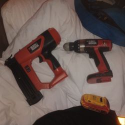  DeWalt 20V MAX XR battery pack, 12 Volt Nail Gun No Battery Pack 5/8 Inch To 2 In 18 Gauge Finishing Nail Gun And Black & Decker Drill Bd12 PS 12 V 