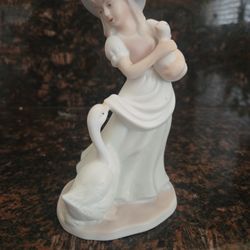 Vintage Girl with Swan Figurine