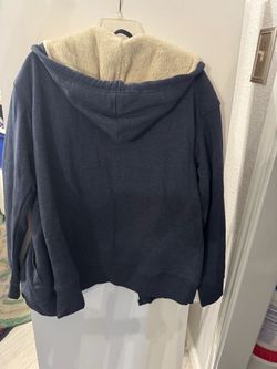 Navy Blue Sherpa-Lined Zip-Up Hoodie