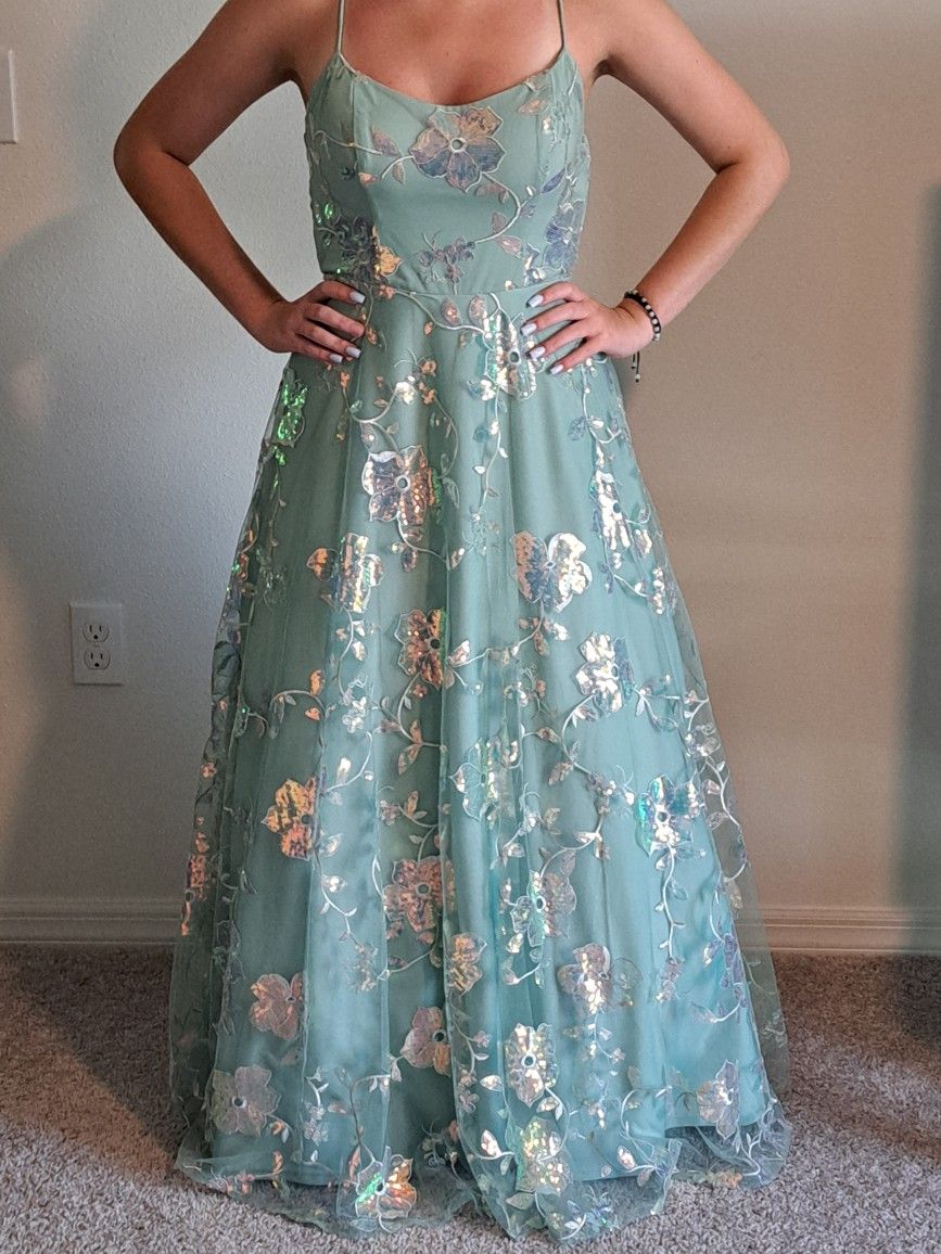 Mint Green Sequenced Prom Dress