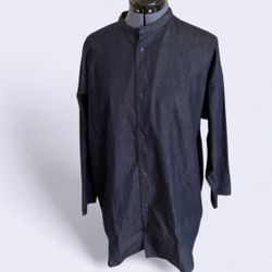 MUJI Denim Organic Cotton Middle Length Over Shirt Cardigan Jacket Sz S-M