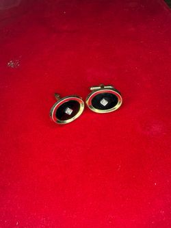 Costume jewelry Gold-Tone Black Oval Cufflinks with Stone Center