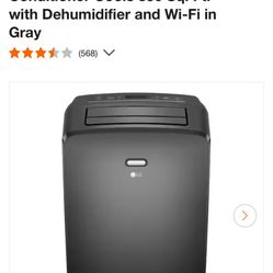 LG 8,000 BTU (12,000 BTU ASHRAE) 115-Volt Portable Air Conditioner Cools 350 Sq. Ft. with Dehumidifier and Wi-Fi in Gray