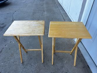 Set of 2 Wooden Folding TV Tray Tables Natural Wood Snack End Tables Vintage