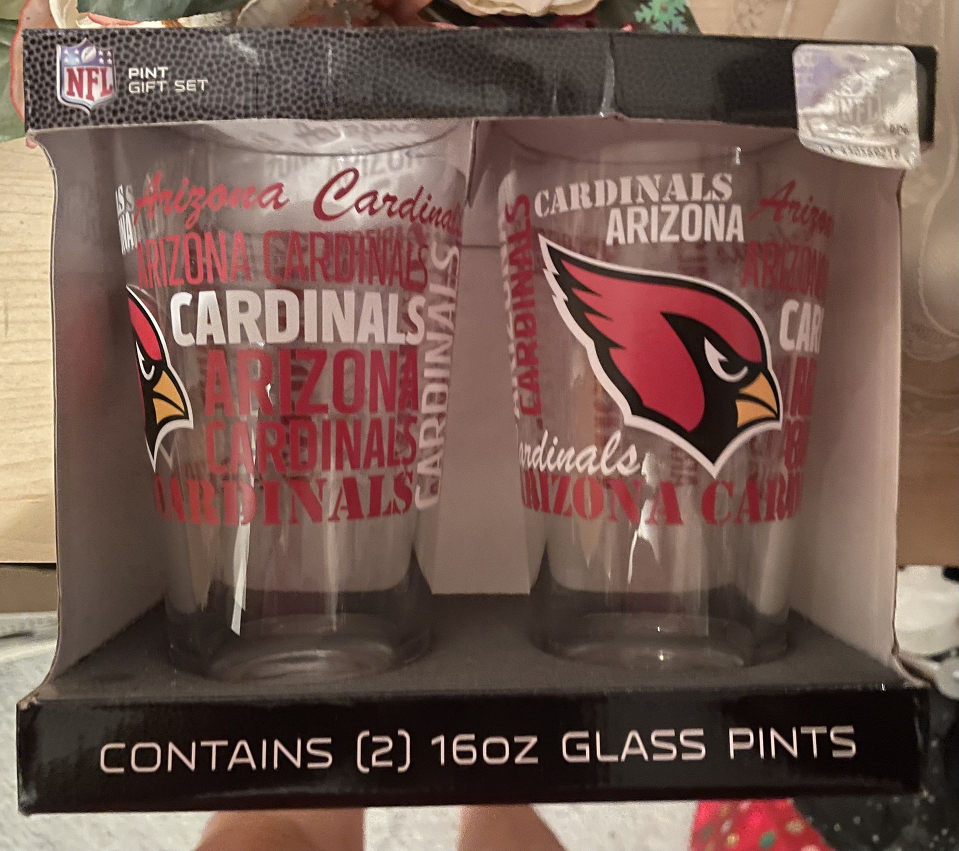 2- Arizona Cardinals 16oz Pint Glasses- BRAND NEW
