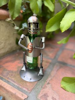 H&K Sculptures Steel Football Player Wine Bottle Holder
