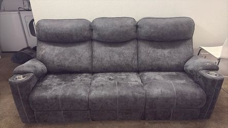 Grey Faux Leather Reclining Sofa