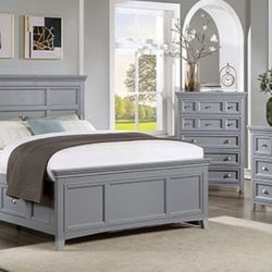 Brand New Grey 4pc Queen Bedroom Set (Available In Eastern King Size)