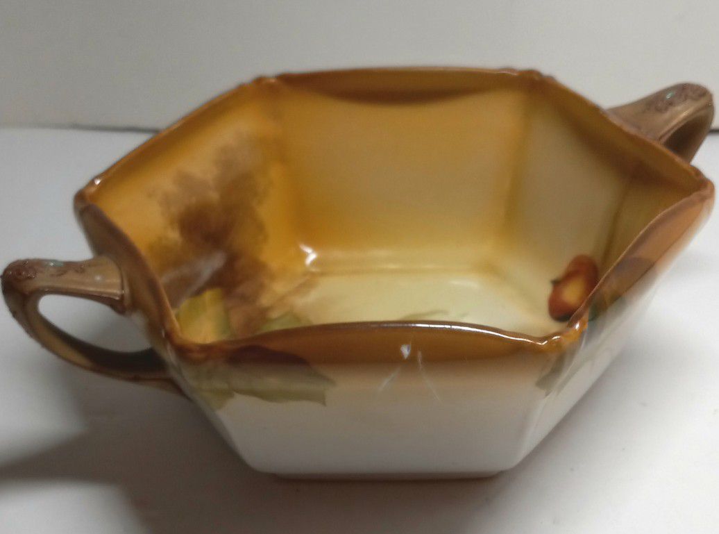 Vintage Nippon Japan Hand Painted Bowl Porcelain  Moriage Trimmed Handles READ