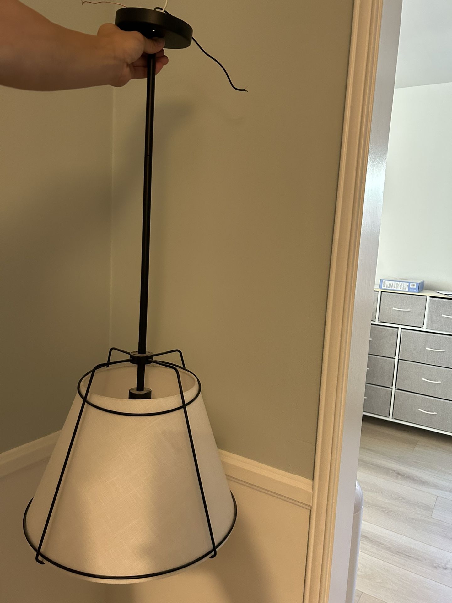 Lise 15 in. 1 Light Black Chandelier with Fabric Shade